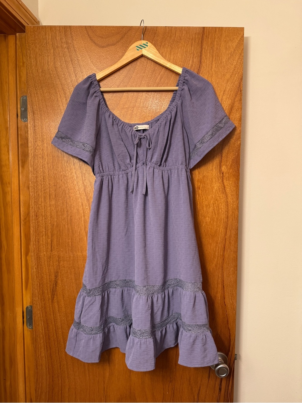 Juniors' SO Lace Trimmed Tiered Sweetheart Mini Dress